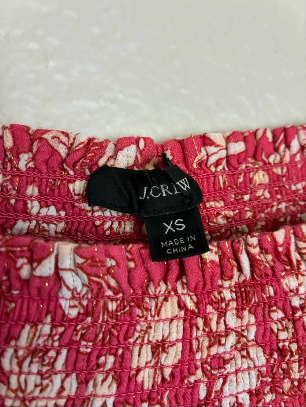 J Crew 99% Cotton Women's Pink, White, Gold Floral Babydoll Coquette Style Dress